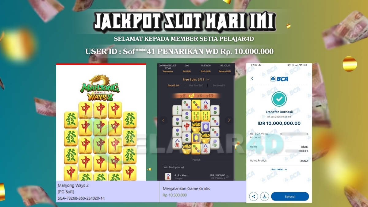 Hasil Jackpot Hari Ini Di Game Mahjong Ways 2 Pg Soft Dikirim Secara Lunas Rp 10.000.000