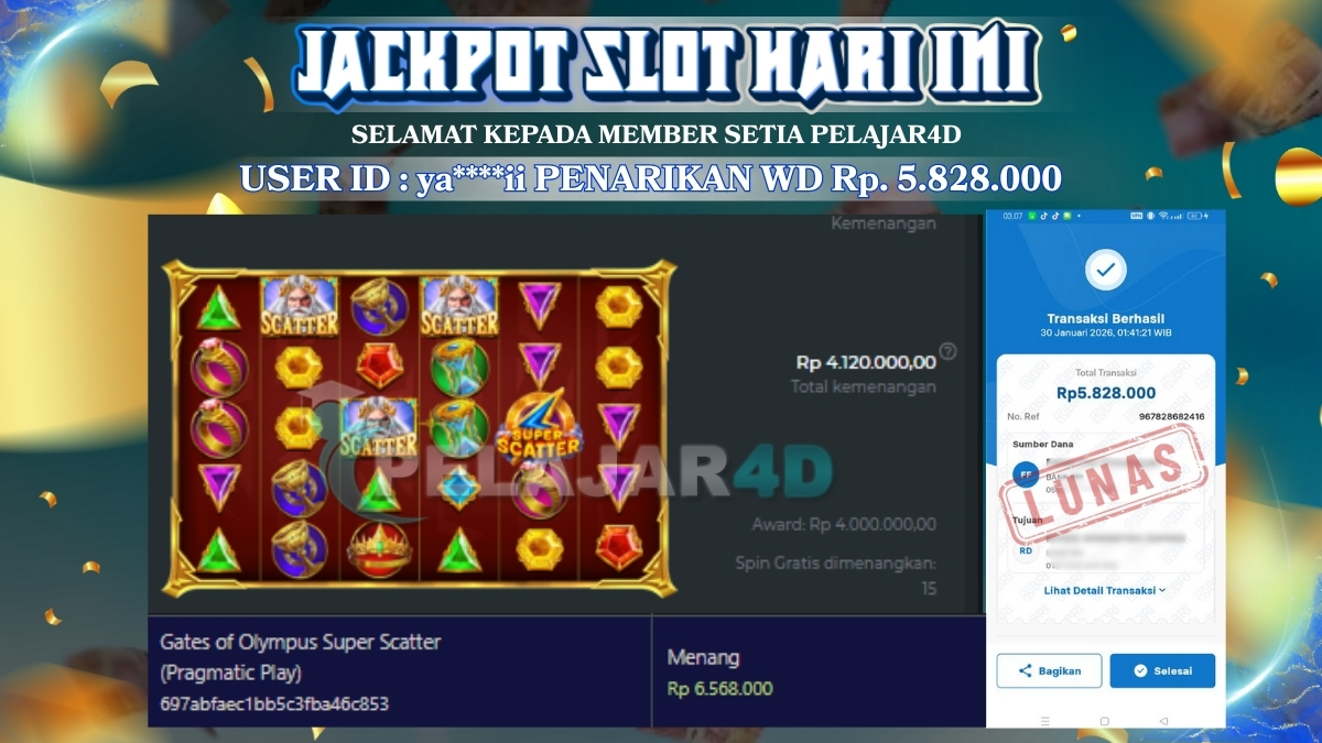Menang lagi member baru di game gates of olympus super scatter Rp. 5.828.000