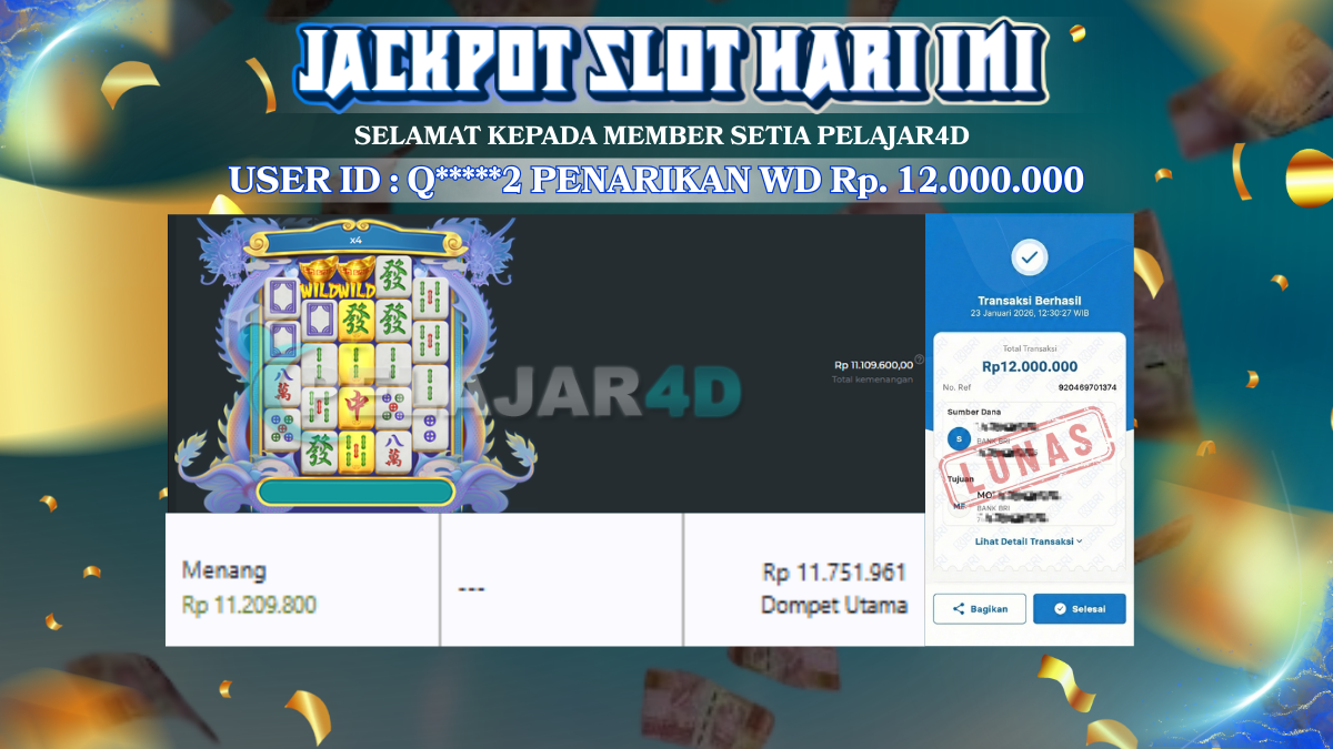 Jackpot Hari ini Di Slot Pragmatic Play Game Mahjong Wins 3 Rp 12.000.000
