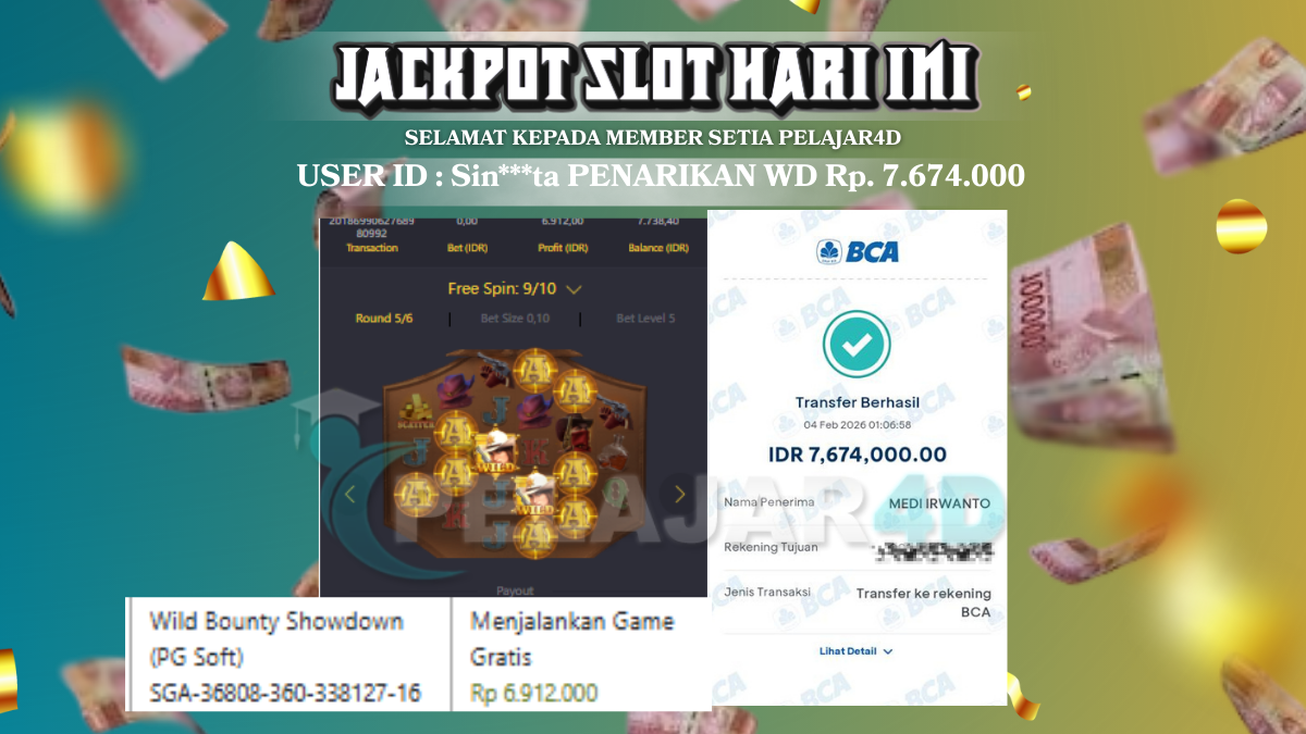 Profit Yang Gila Hanya Di Pelajar4D, bukti kemenangan member baru Rp. 7674.000