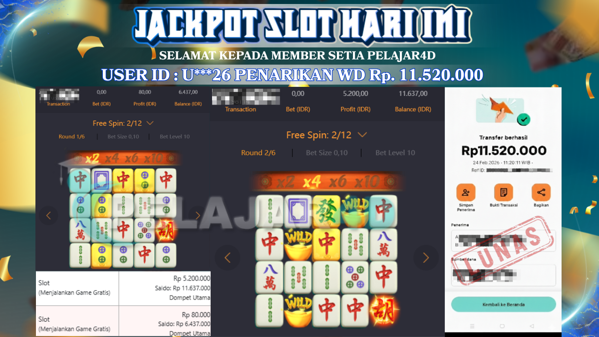 Jackpot Hari ini Di Slot Pg Soft Game Mahjong Ways Rp 11.520.000