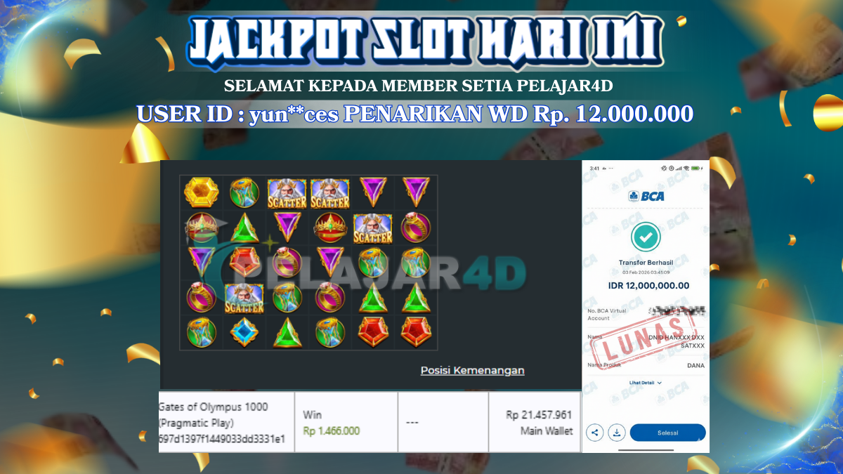 Hasil dan bukti nyata kemenangan member baru Rp. 12.000.000