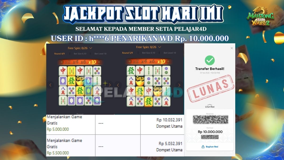 Jackpot Hari ini Di Slot Pg Soft Game Mahjong Ways Rp 10.000.00