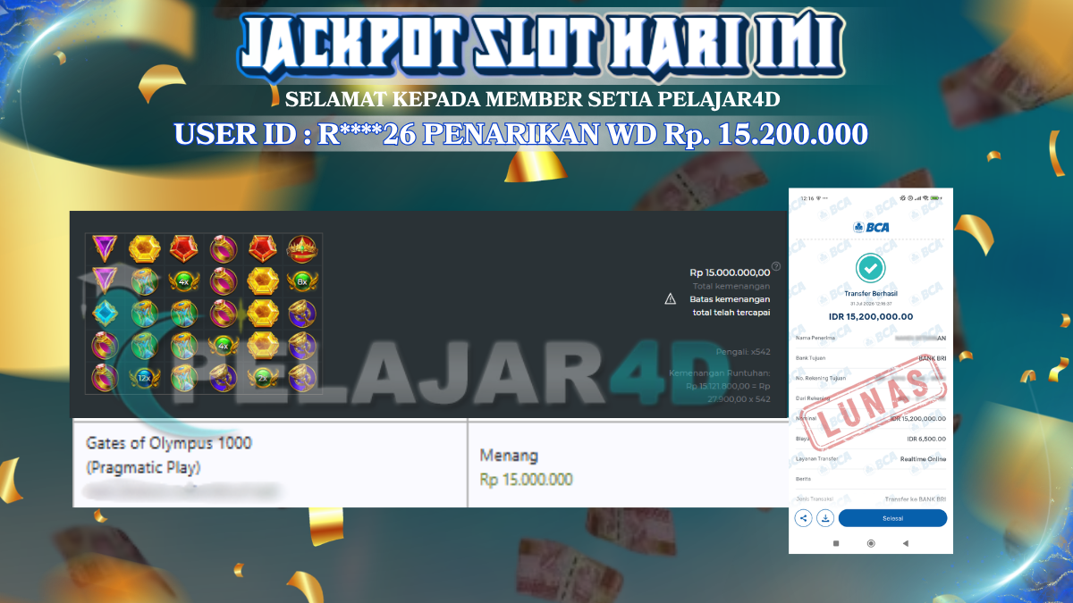 Jackpot Hari ini Di Slot Provider Pragmatic Play Di Permainan Gates of Olympus 1000 Rp 15.200.000